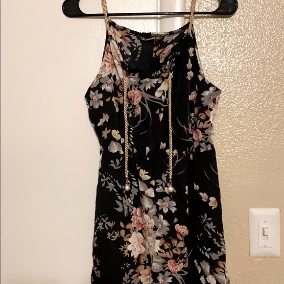 Black floral dress with golden rope/pearl details - Picture 1 of 4